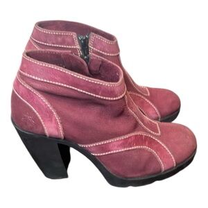 Fly London Suede Ankle Boots, Burgandy Bootie Women Size 37